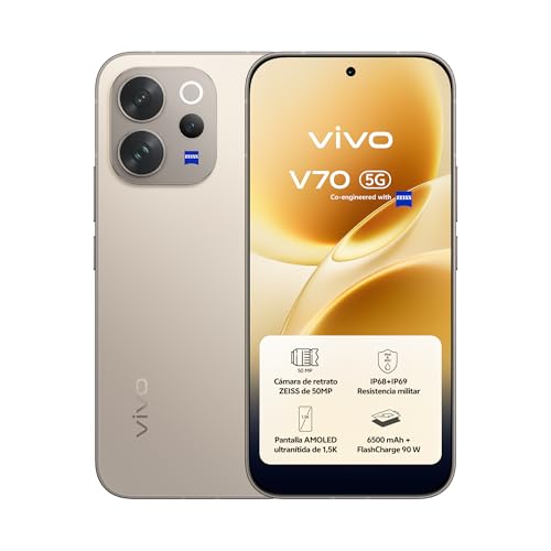 vivo V70 5G Smartphone, 8+512G, cámara superteleobjetivo ZEISS de 50 MP, vídeo 4K, Pantalla OLED Ultra nítida de 6,59