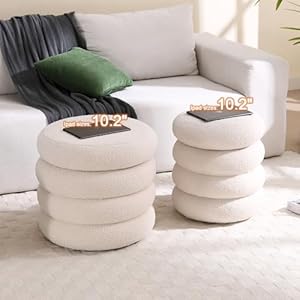 Onevog pouf ottoman with storage round small foot rest stool for couch tall chair sherpa boucle ottoman seat with removable lid suitable for dormvanitybedroomliving room off white  urban country home decor