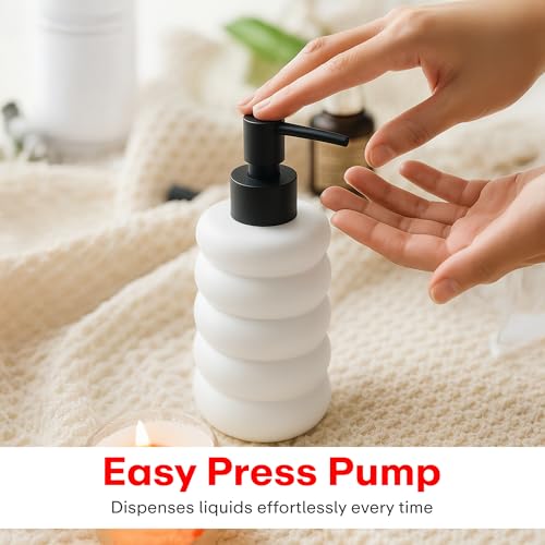 Image of Rioware Ceramic Soap Dispenser Hand Wash Bottles for Basin | Multipurpose Refillable for Liquid Shampoo, Kitchen, Bathroom, and Household Use | 300Ml, Pack of 1 - Round White
