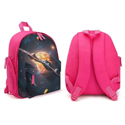 Spaceship Backpack for Men Women, Durable Small Bookbag Lightweight Daypack for Travel, Hiking, Pink-style4