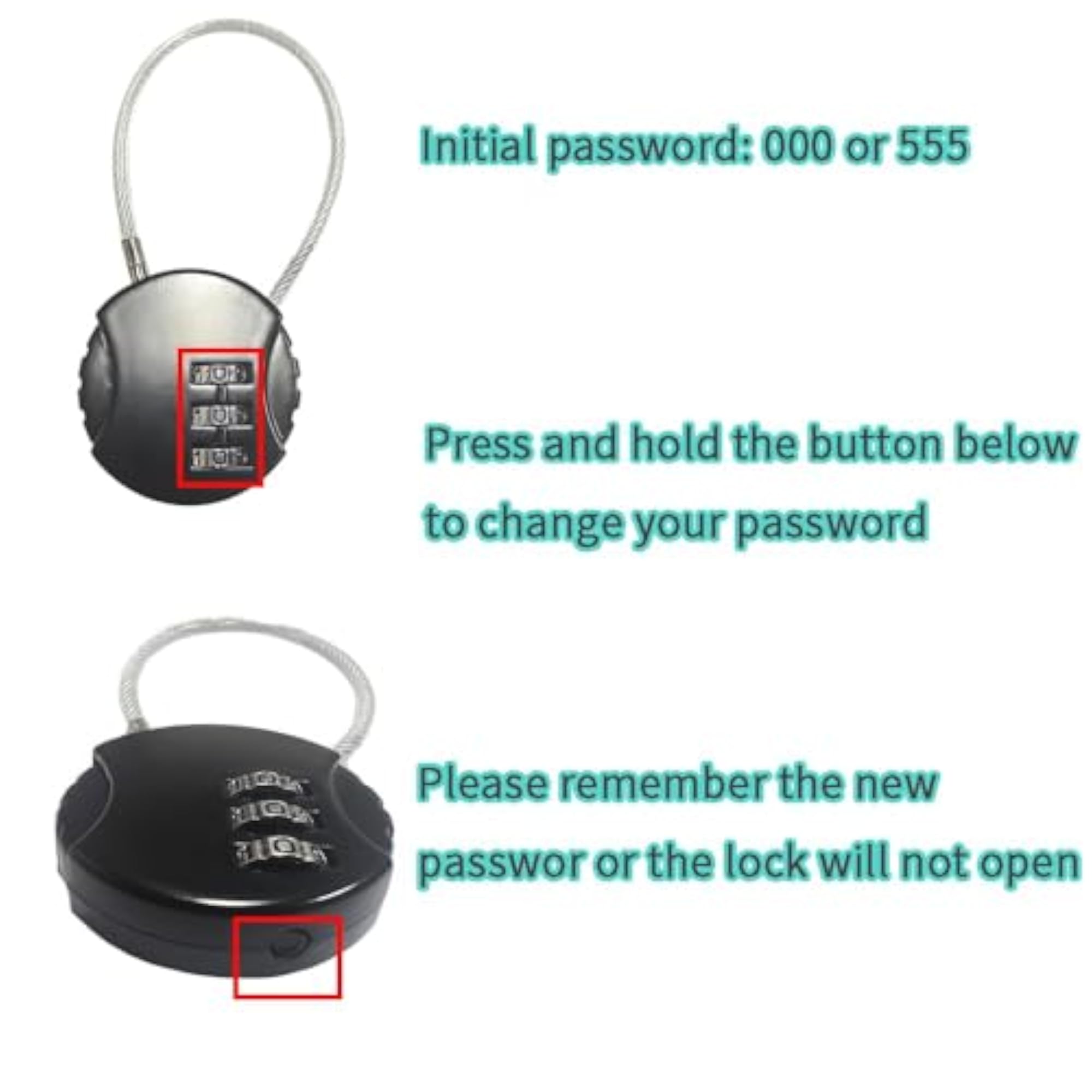 Premium 2 Pack Combination Cable Padlock with 3-Digit Resettable Password