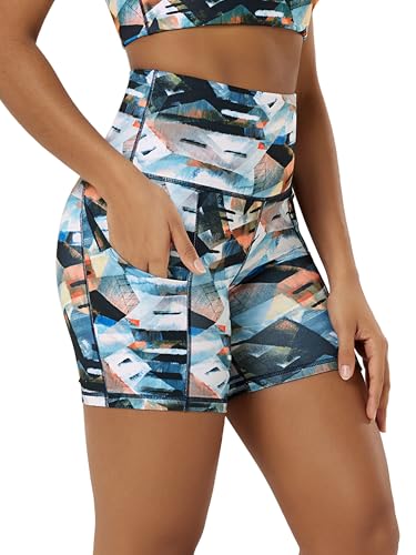ODODOS 5" Tummy Control Biker Shorts for Women with Pockets High Waist Athletic Workout Yoga Shorts, Fine Art, XX-Large