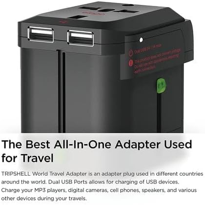 elago Tripshell Universal Travel Adapter with Dual USB Charging Ports for USA EU UK AUS AISA - International All in One Worldwide Converter