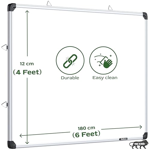 Image of Amazon Brand - Solimo Magnetic White Board with Aluminium Frame, 6 x 4 feet, Dry Erase Writing Board for Home, Office, School & Study Room, Wall Mount