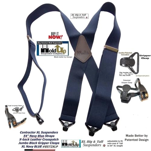 Hold-Up Suspender Co. Holdup 2" Wide Contractor Suspenders for Men Heavy Duty - Big and Tall Work Suspenders with Patented Composite Plastic Gripper Clasps