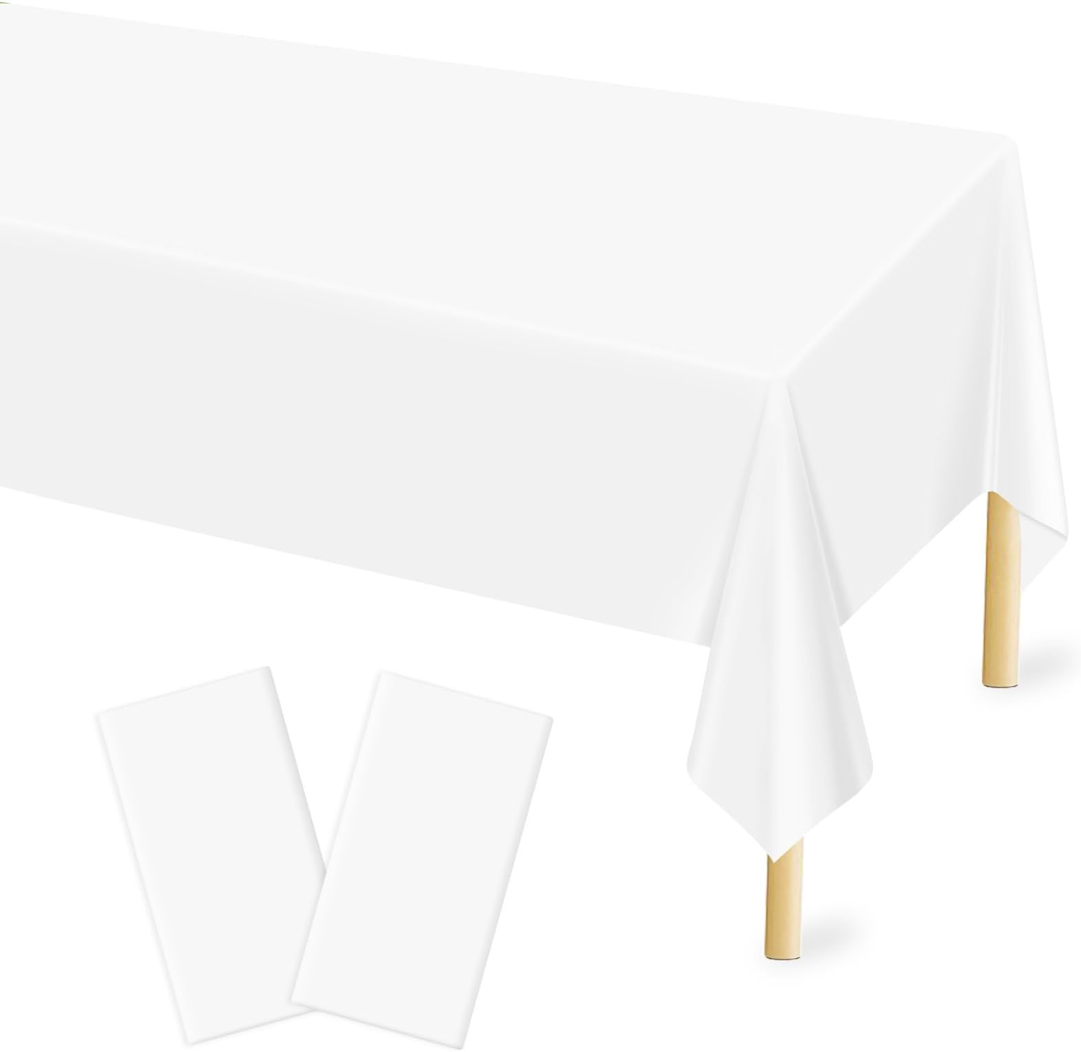 Mulbozy 2 Pcs White Plastic Tablecloth for Rectangle Table, 54 × 108 inches Disposable White Party Table Covers for Birthday, Wedding, Baby Shower, Holdiay Party Decoration