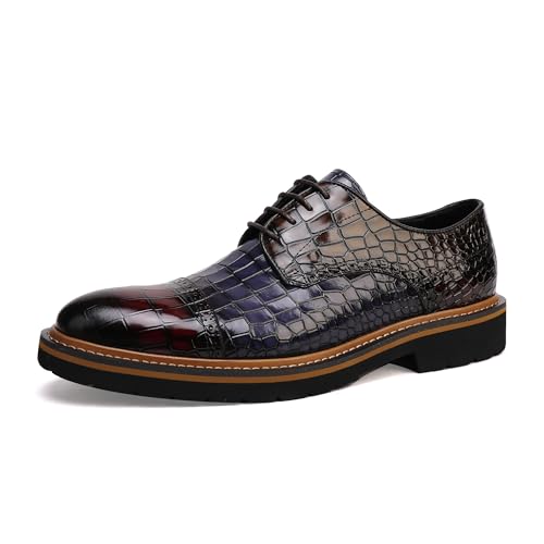 Image of Leather Crocodile Pattern Oxfords Business Formal Brogue Dress Shoes，Mix Color