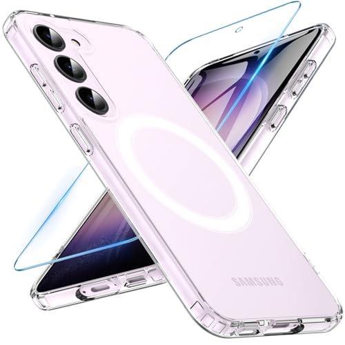 Für Samsung Galaxy S23 Hülle mit Panzerglas Glas,Magnetisch Militärschutz Handyhülle für S23 mit MagSafe Matt Transluzen...