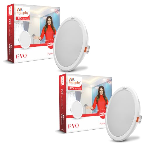Image of Murphy EVO 20W Round LED Panel Light | 3000K Warm White| Recessed Ceiling Light | 2000 Lumens | 210mm Cutout | 4kV Surge Protection | BIS Approved |2-Year Warranty | Pack of 2