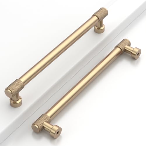 Coinkoly 10 Pack 7"(177mm) Brushed Gold Cabinet Pulls Knurled Kitchen Cabinet Handles Drawer Pulls Cupboard Hardware for Cabinets