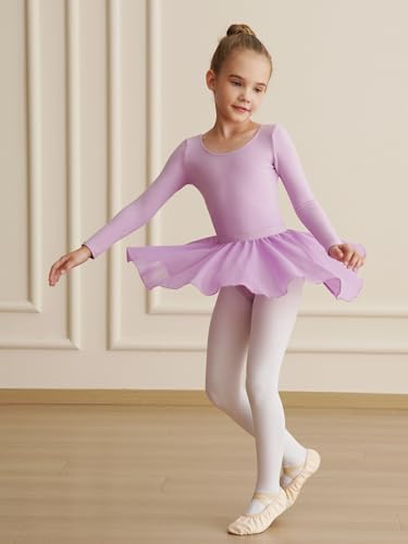 Image of WEGETIT Leotards for Girls Long Sleeve Ballet Dress Toddler Dance Leotard with Skirt Kids Gymnastics Outfits Tutu Dress