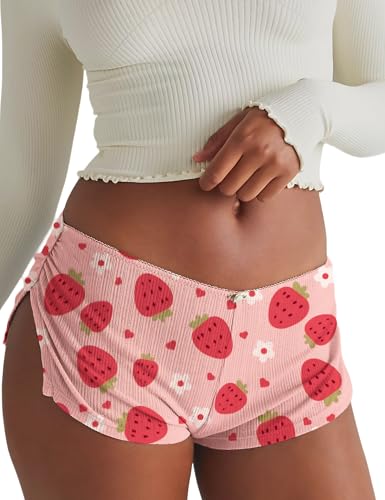 Image of FaroDor Cute Micro Pajamas Shorts for Women Low Rise Side Slit Ruched Lounge Shorts Pj Bottoms