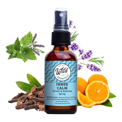 Wild Essentials Inner Calm All Natural Spray, 2 Ounce, 60ml, Calming, Relax, Meditate, Stress Blend Made with 100% Essential Oils and Witch Hazel, Aromatherapy, Room, Linen, Body Spray