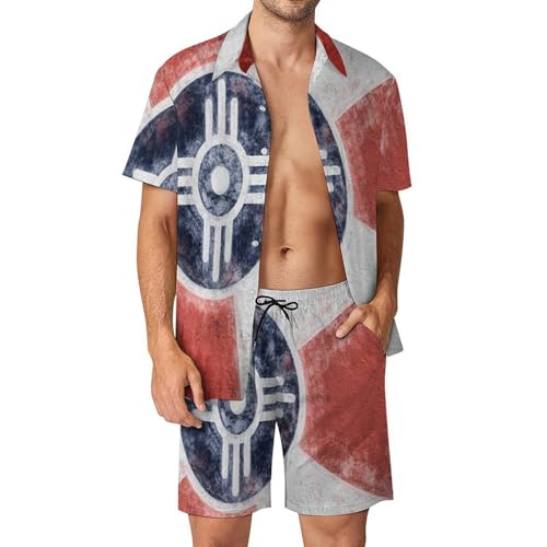 Conjunto de 2 piezas Wichita de camisa y pantalones cortos para hombre con diseño de bandera