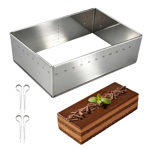 Image of Velicber Stainless Steel Extensible Cake Ring Mold, 9 Inch to 18 Inch Adjustable Square Shaped Mousse Ring Nonstick Tiramisu Cake Mold for Baking Birthday Cake, Party Dessert, Kitchen DIY