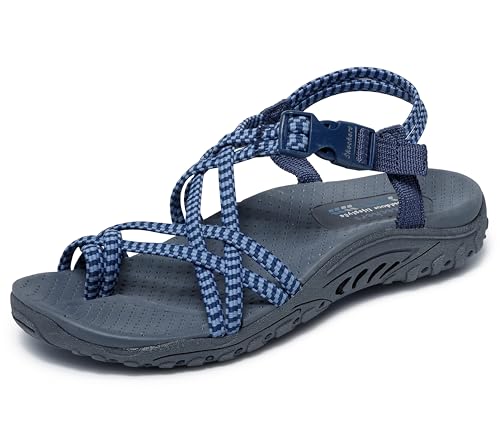 Skechers Women's REGGAE - PERFECT DUO sporty outdoor sandal, Navy/Blue 9 M