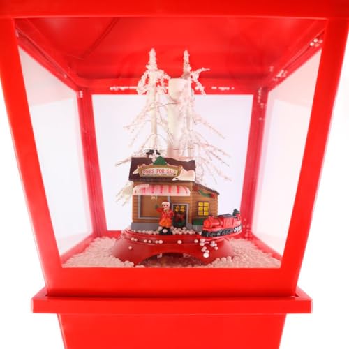 Poste Natalino Musical com Luz LED, Efeito de Neve e Trenzinho em Movimento - Decoração de Natal par