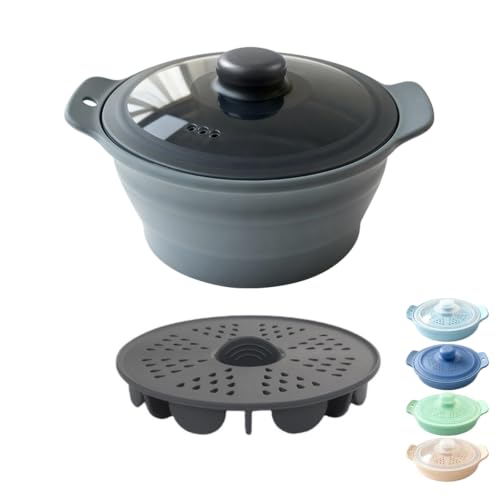 42oz Silicone Microwave Steamer For Cooking Food, Vegetable Steamer, Grey