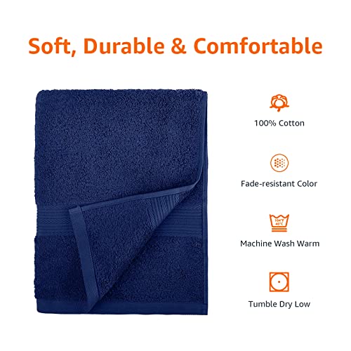 Amazon Basics 6-Piece Fade Resistant Bath Towel, Hand And Washcloth Set - Cotton, Navy Blue, 14.25" L X 10.85" W #TOP3