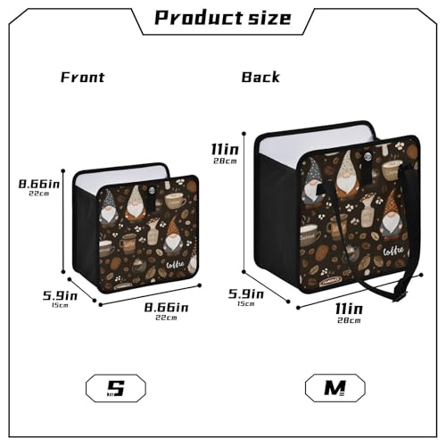 Image of Car Trash Can Organizer Bin with Adjustable Strap for Back Front Seat Console Waterproof Leakproof Collapsible Portable 8.66 Inch Brown Gnomes Coffee Beans Cups
