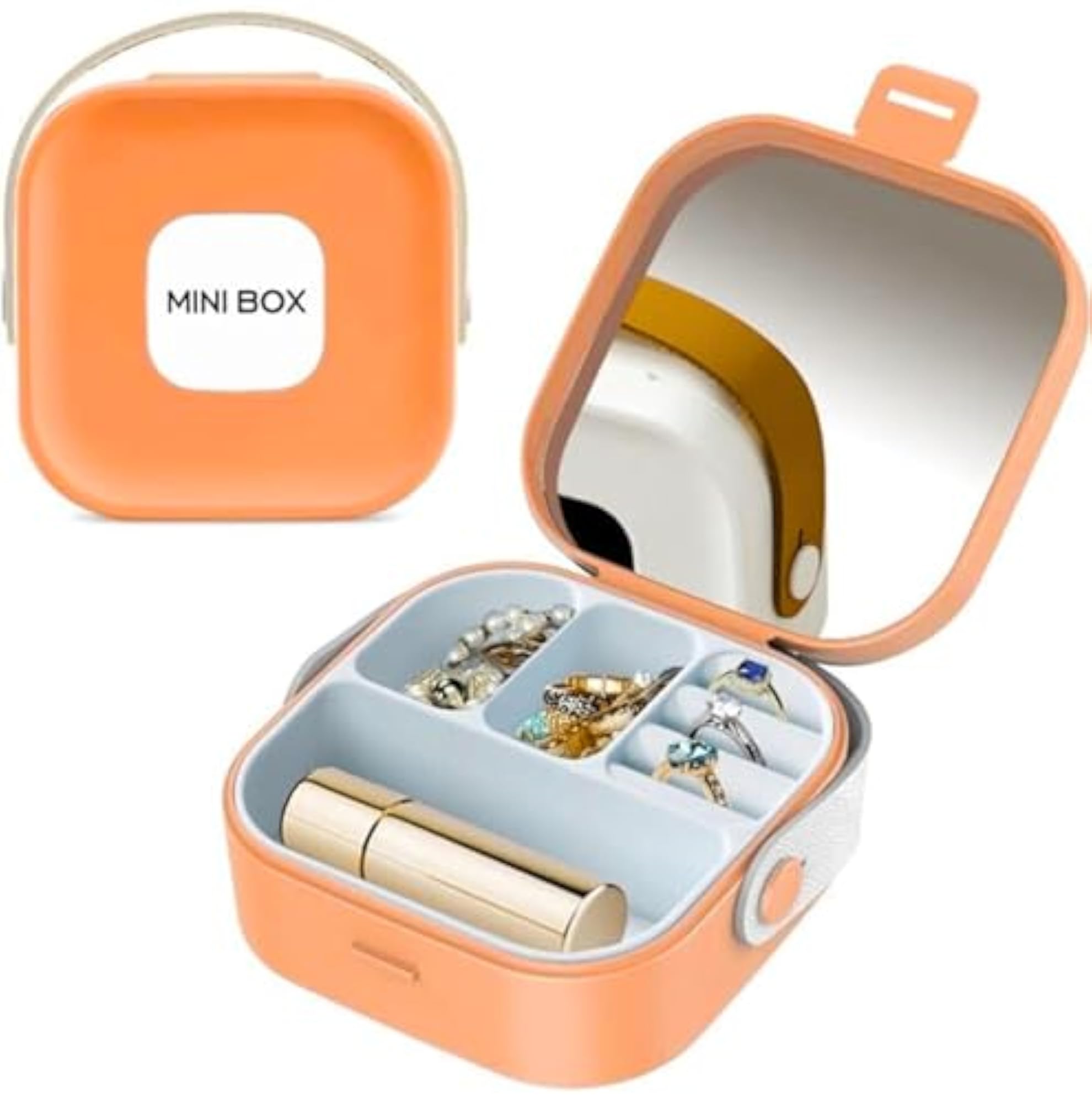 Mini Portable Jewelry Storage Box with Mirror, Travel Organizer