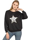 Allegra K Women's Sequin Star Sweatshirt Party Glitter Shiny Bling Gold Silver Sequined Long Sleeve Christmas Party Pullover Top Small Black