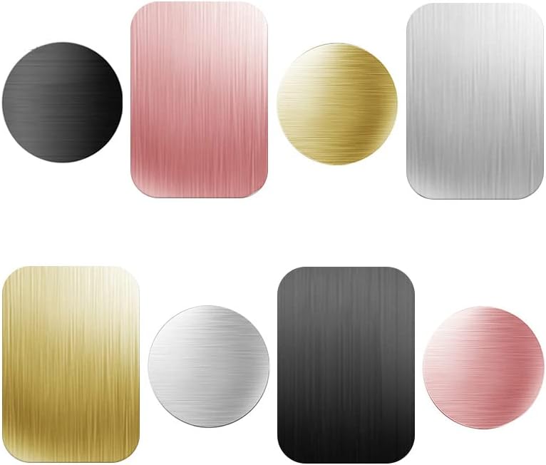 VizGiz Paquete de 8 placas de metal de hierro para teléfono, soporte magnético redondo, rectangular, abrasivo, almohadilla adhesiva, soporte