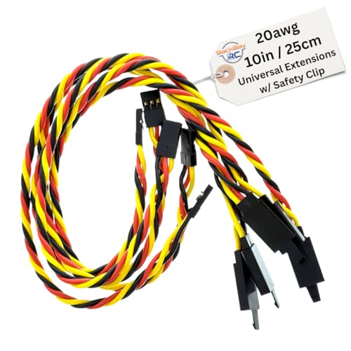 BackBayRC - 10in 20awg Male/Female w/Clip Universal Servo Extension - 5 Pack