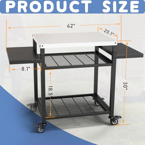 Image of 42 inch x 20 inch Three-Shelf Grill Cart, Outdoor Grill Table with Pizza Oven & BBQ Grill Stand