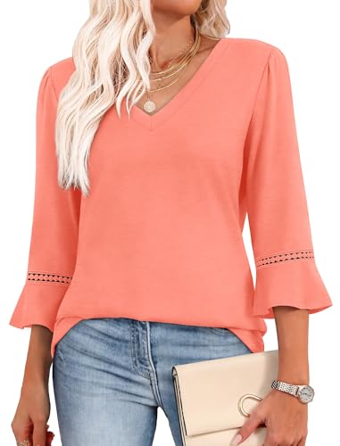 Women's Lace Sleeve V-Neck Top 2026 Spring Vacation Wear