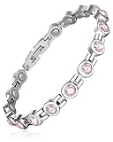 MOPZIJA Pulsera Magnética de Cobre, pulsera cobre puro hombre,Pulseras Magnéticas para Mujeres y Hombres, Cobre puro Sólido Pulseras con Potentes Imanes,con Circón rosa,plata