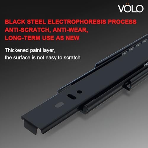 Image of Volo Heavy Duty Drawer Slides, Full Extension Ball Bearing Runners | Pack of 2 Piece | Channels for Kitchen Cabinets, Wardrobes, and Dressers (Black Mild Steel, 20 Inch)
