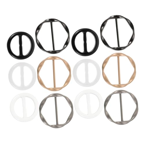 PACKOVE 12個スカーフリングクリップ レディース用軽量服飾アクセサリー 丸型隅結びボタン付きシャツクリップとショール固定リング 時短で