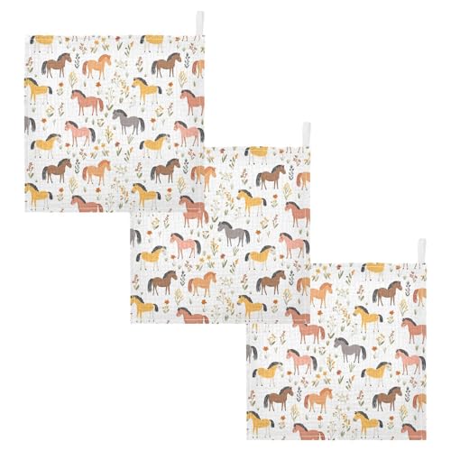 Image of vvfelixl Baby Muslin Washcloths Cartoon Horses Graze Baby Burp Cloths Cotton Babys Face Towel for Newborn Infants Boys Girls Soft and Absorbent 11.8 X 11.8 in, 3 Pack