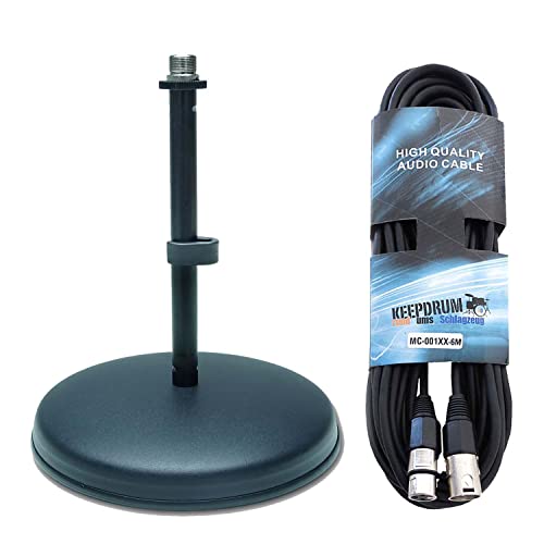 'keepdrum Pied de micro trépied de table MS032 Microphone de table 3/8 5/8 + Câble microphone XLR 6 m