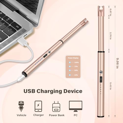 Image of Electric Candle Lighter Windproof USB Rechargeable Flameless Long Neck Lighter for Candles Gas Stove Fireplace BBQ Kitchen Grills (Gold) (Rose Gold)
