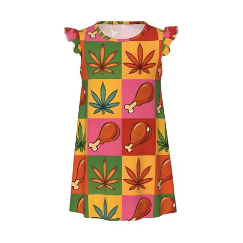 Flutter Sleeve Nightgown Pajama Gown Turkey Leg And Leaf Pattern Easy Pull-On Sleepwear Nightdress