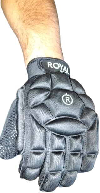 Field Hockey Gloves, Black, Padded Protection with Mesh Palm