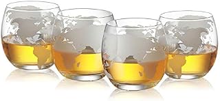 Etched World Globe Glasses 12 oz -Set of 4 by The Wine Savant