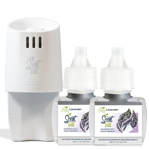 Scent Fill 100% Natural Lavender Plug in Air Freshener, Scented Oil Refills, 2 Refills + Diffuser