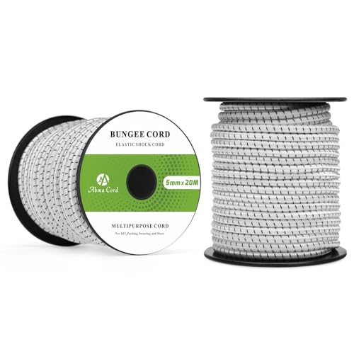 Abma Cord Cuerda Elástica 5mm 20M Cuerda de Lona Cuerda de Goma Cuerda Tensora Cuerda Expansora - Negro&Blanco