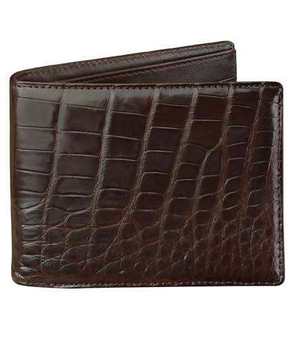 Image of HATA Men Leather Wallet Croc RFID Blocking Front Pocket AIIigator Handmade Gift For Birthday Wedding Anniversary Father's Day