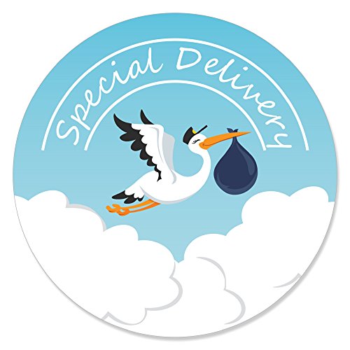 Big Dot of Happiness Boy Special Delivery - Blue It’s A Boy Stork Baby Shower Circle Sticker Labels - 24 Count
