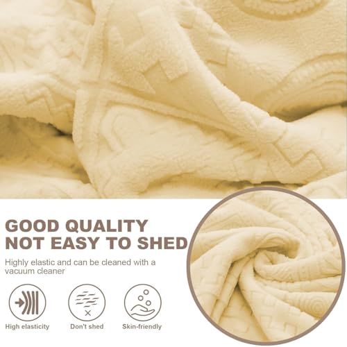 Image of Lukzer 1 Seater Stretchable Sofa Cover | 240 GSM Universal Fit Jacquard Fabric Couch Protector | Pastel Yellow Tribal Pattern | Fully Covered Anti Slip & Washable Sofa Cover (90-140cm /SC-075-01)