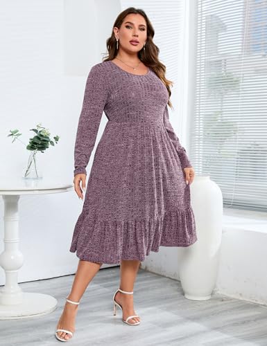 Image of ShopWonder Womens Plus Size Ribbed Knit Sweater Dress Long Sleeve Stretchy Comfy Casual Fall Dress with Pockets