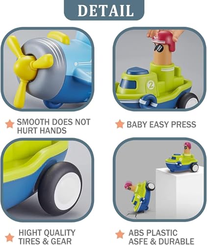 Image of SPITEN Pack of 4 Toy Cars Push and Go Play Set Friction Powered Car Pull Back Vehicles Transport Press and Go Gifts for Babies Toddlers Kids Boys Girls
