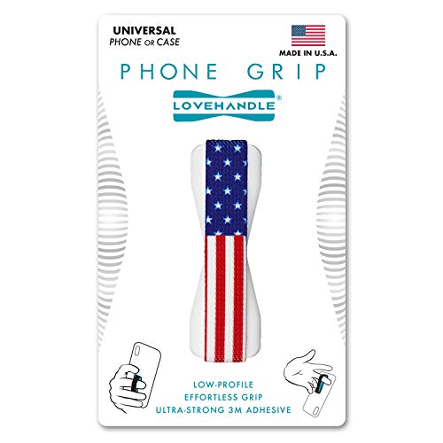 LoveHandle Universal Phone Grip for Most Smartphones, Mini Tablets and Cases, USA Flag Colored Elastic Strap with White Base, LH-01USAFlagWhite