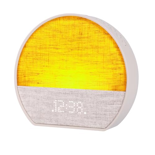 Emerson CKSS7801WM Sunrise Smartset Alarm Clock with White Noise, 4 Soothing Sounds and 2 Wake up Sounds, 8-Color Dimmable LED, Bluetooth Speaker, White with Tan