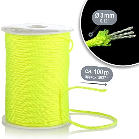 com-four® Paracord cord Ø 3mm, 100m - rope with 3 core strands for boats, camping, outdoor - nylon rope with 192kg load capacity - tent rope, guy rope, all-purpose rope