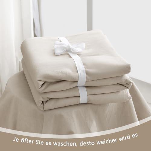 ATsense Bettwäsche 140x200 Baumwolle 2teilig, Stonewashed Bettwäsche-Sets Beige Ähnlich wie Leinen, Oeko-TEX… – Ansicht 8